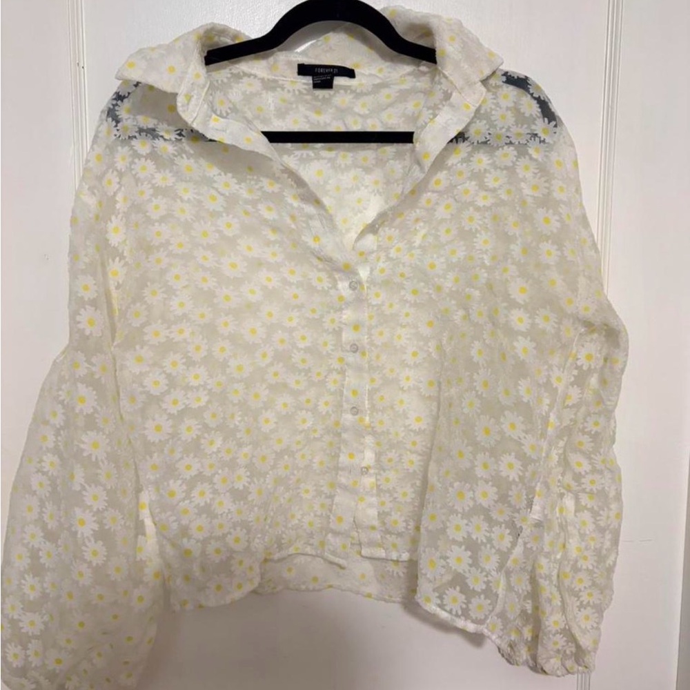 Forever 21 White Floral Blouse